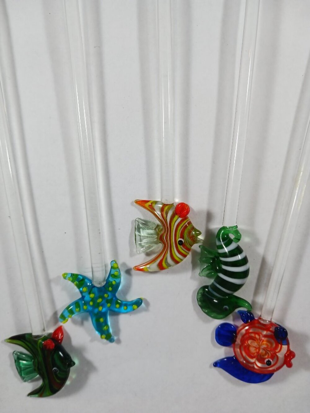 5pcs Vintage Murano Style Tropical Sea Life Glass Cocktail Swizzle Sticks - Picture 8 of 10